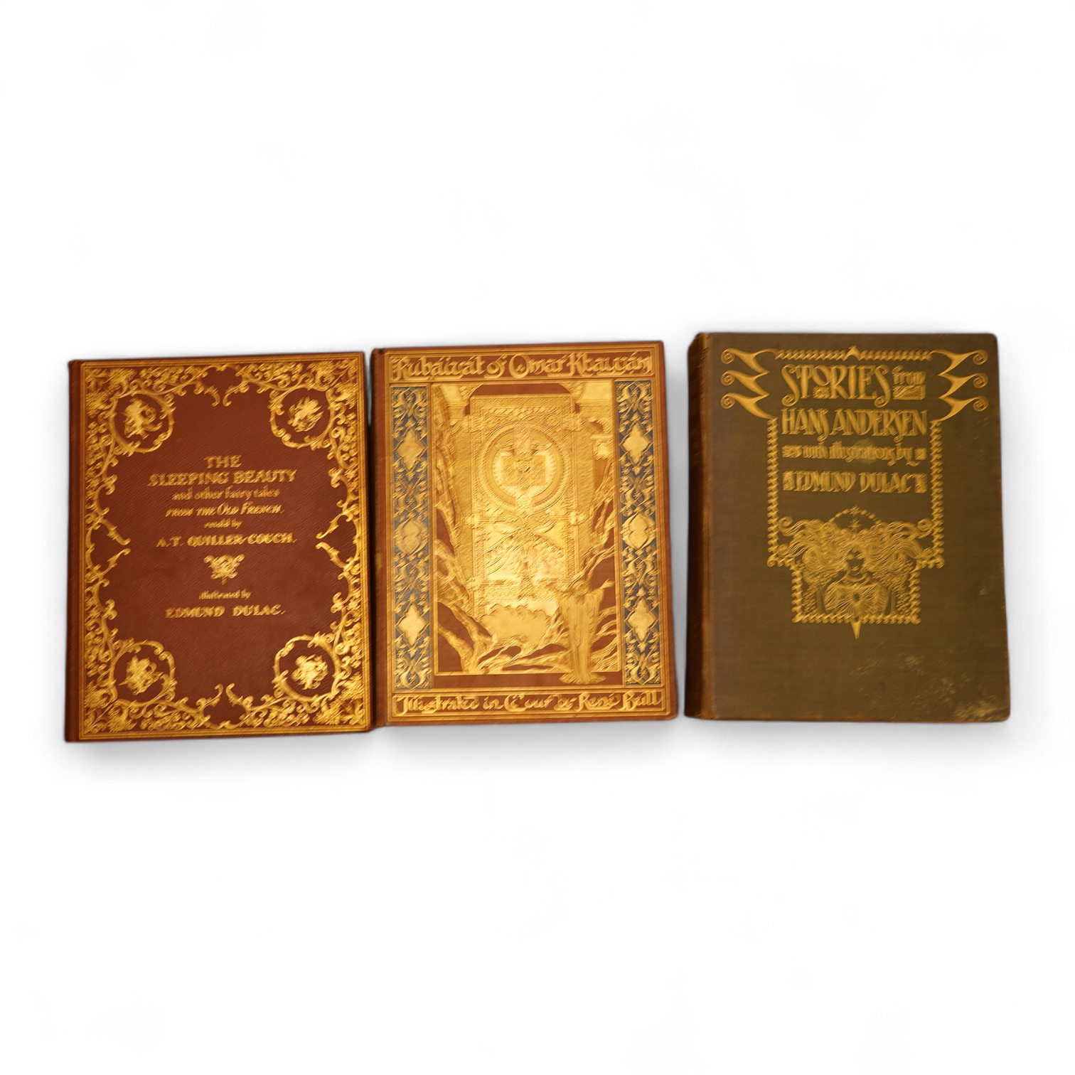 Quiller-Couch, Arthur - The Sleeping Beauty and other Fairy Tales ... decorated title, 30 coloured and mounted plates with captioned guards, text decorations (by Edmund Dulac); publisher's gilt pictorial morocco, 4to. Ho